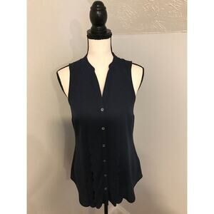 Anthropologie Meadow Rue Navy Blue Sleeveless Scallop Edge Ruffle Trim Blouse 4